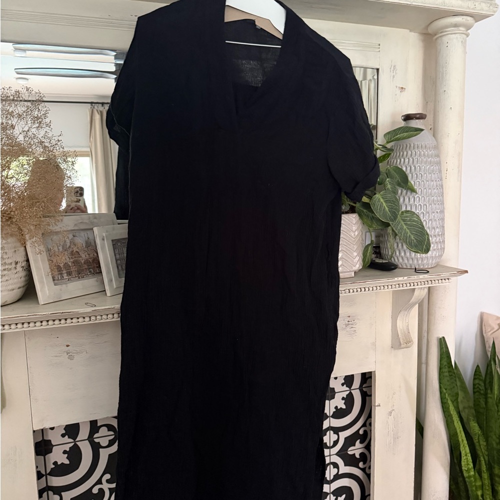 Catherine Malandrino Black Midi V-Neck Dress